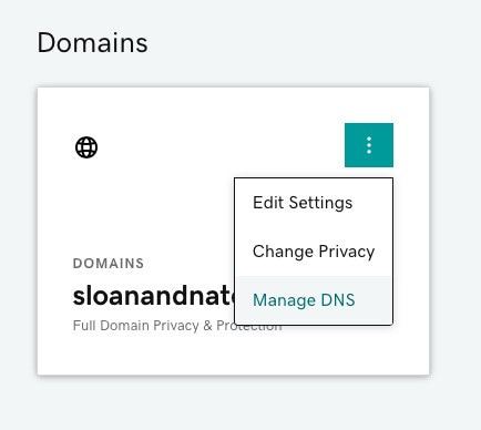 A screen grab showing how to click on a button that says "Manage DNS"