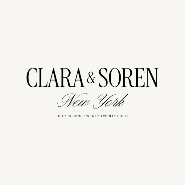     Elegant wedding monogram featuring the names Clara and Soren with New York and a July wedding date.